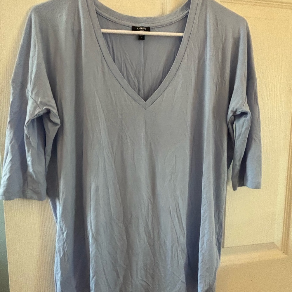 Express Soft Blue V-Neck Tee very very light never worn size small